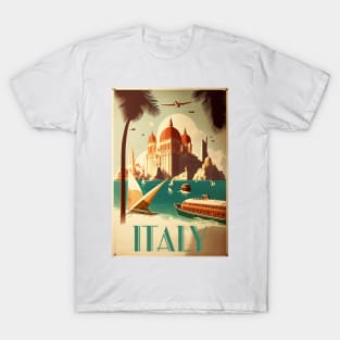 Italy Coastal Palace Vintage Travel Art Poster T-Shirt